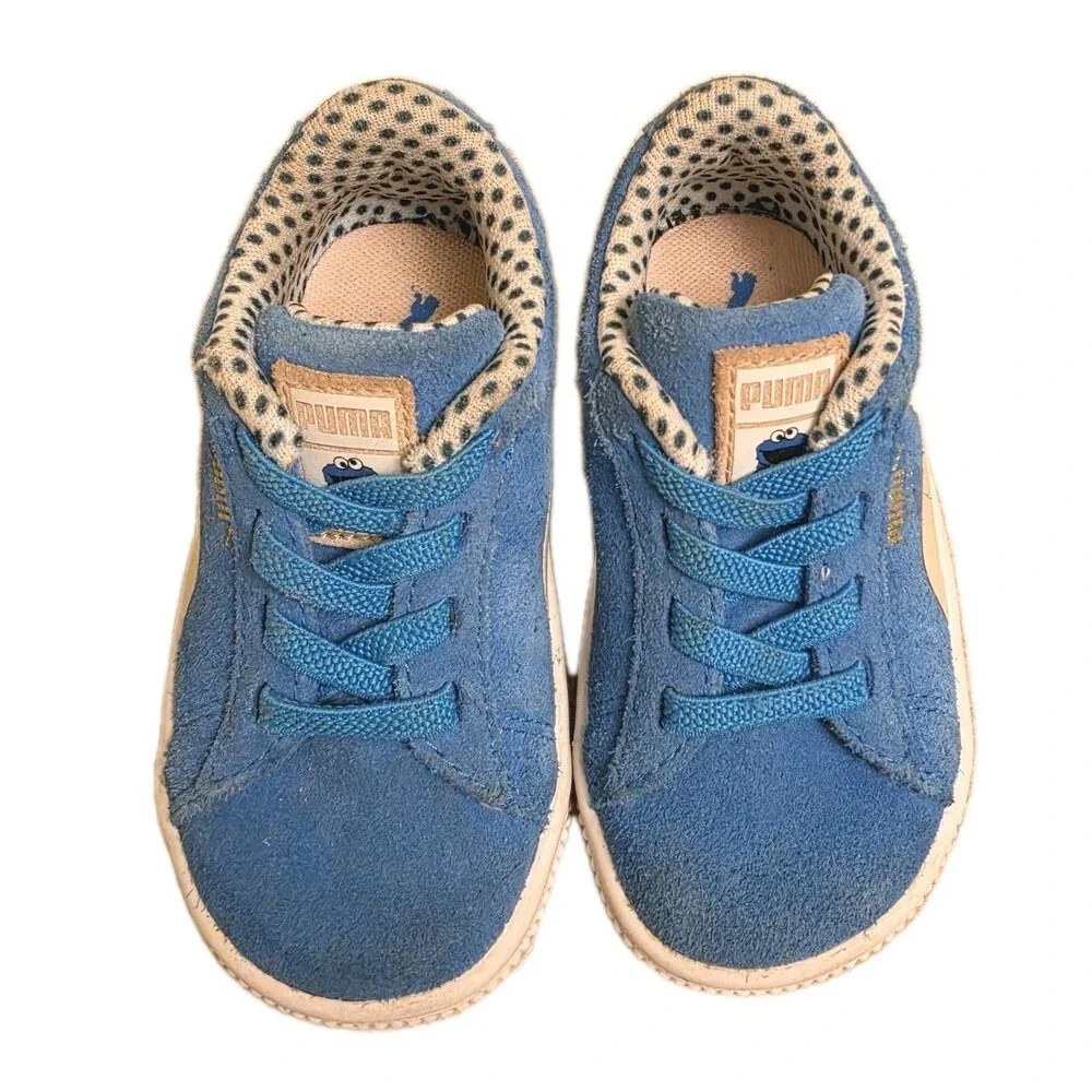 Puma Cookie Monster Blue Sued Sesame Street 50 Kids Shoes US Size 5C - Picture 8 of 11